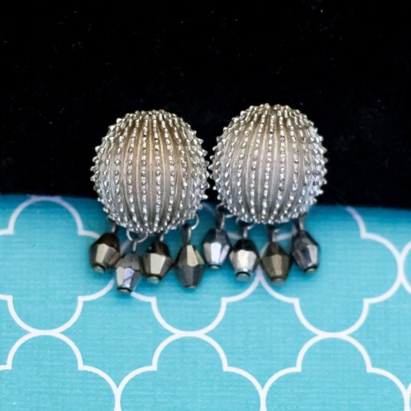 Vintage Silver Tone Spikey Geometric Clip On Earrings by Crown Trifari - R34 - Picture 1 of 3